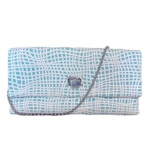 Tiffany & Co Latice On Linen Flip Lock Clutch with detachable shoulder strap